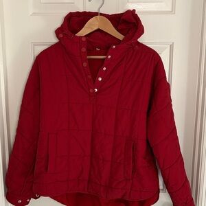 Red Quilted Hooded Puffer Pullover
